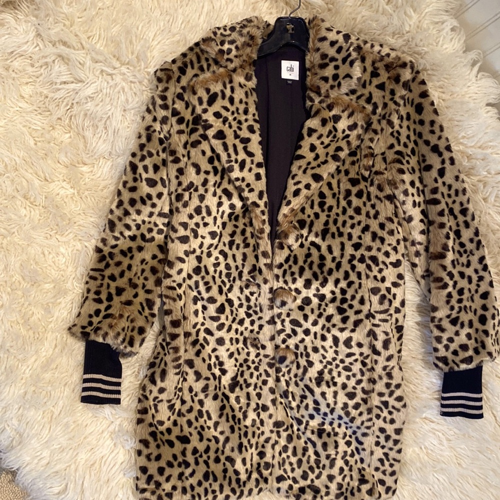 Cabi leopard Josephine coat size M. Varsity jacket wrist-sleeves!